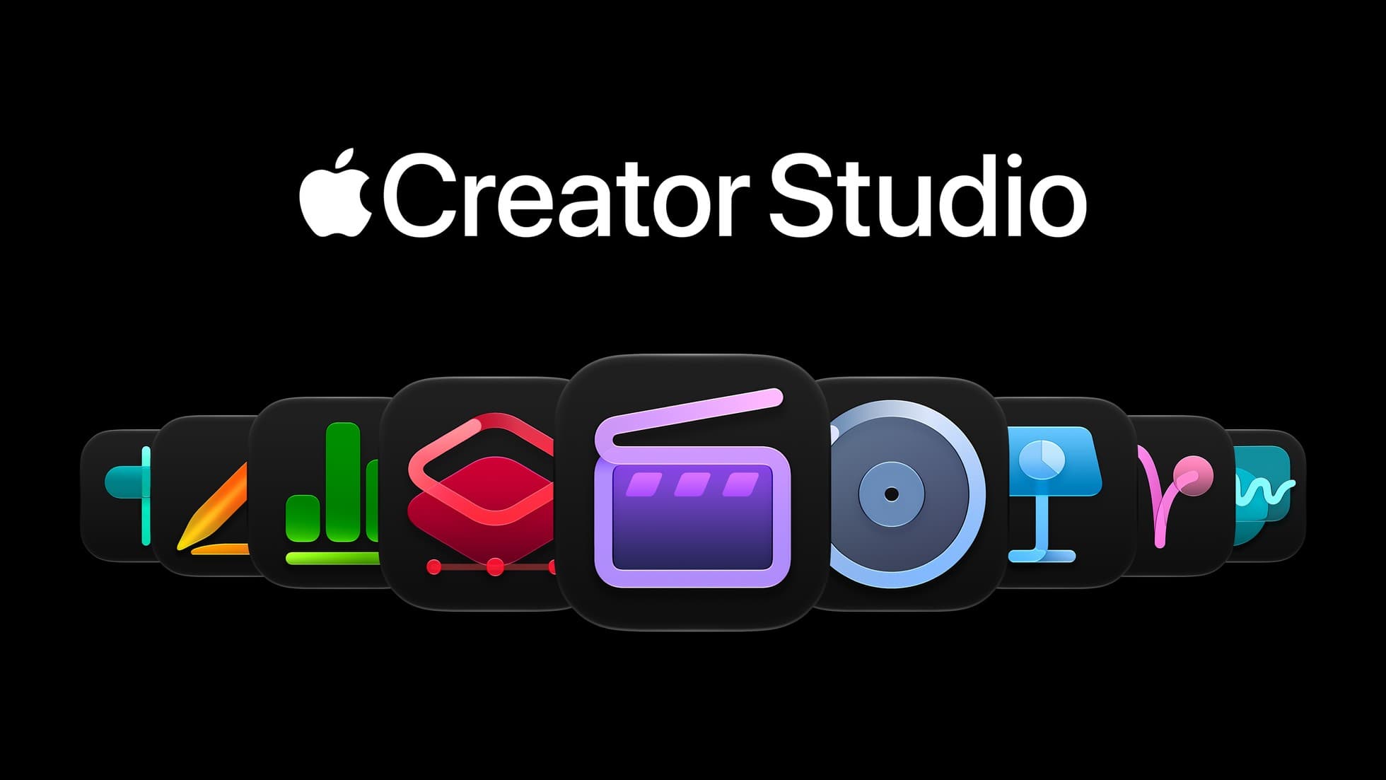 Apple Creator Studio logo above the icons for Final Cut Pro, Logic Pro, Pixelmator Pro, Keynote, Pages, Numbers and other apps