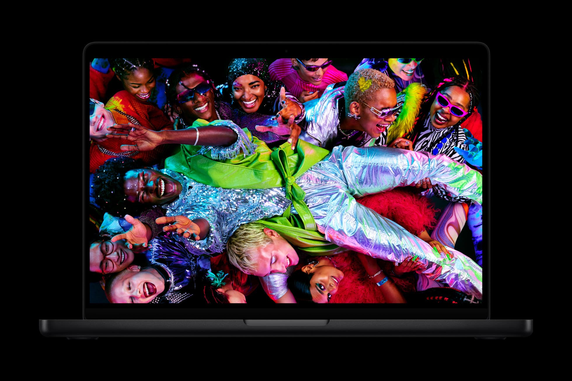 The current MacBook Pro with M5 Pro and M5 Max, open with its Liquid Retina XDR display showing a colourful photo