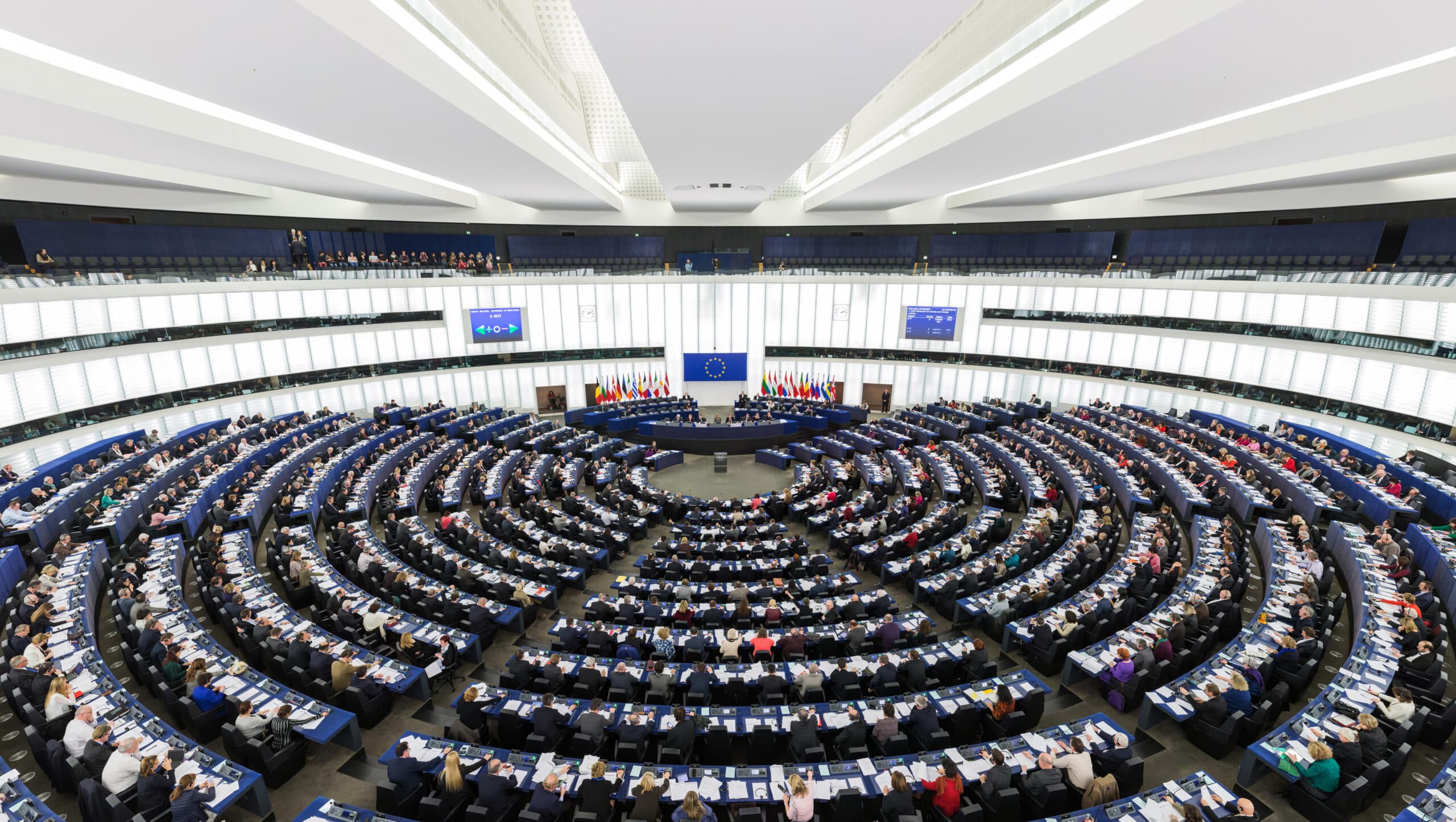 The European Parliament's hemicycle in Strasbourg during a plenary session