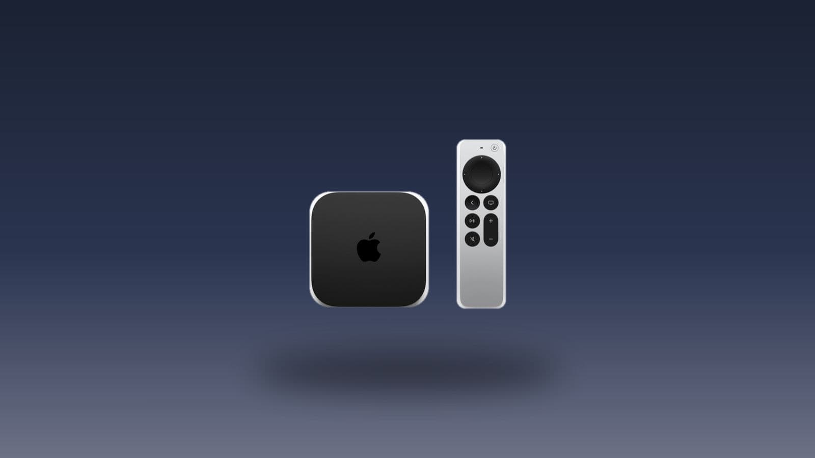 Fourth-generation Apple TV 4K and Siri Remote on a restrained blue gradient