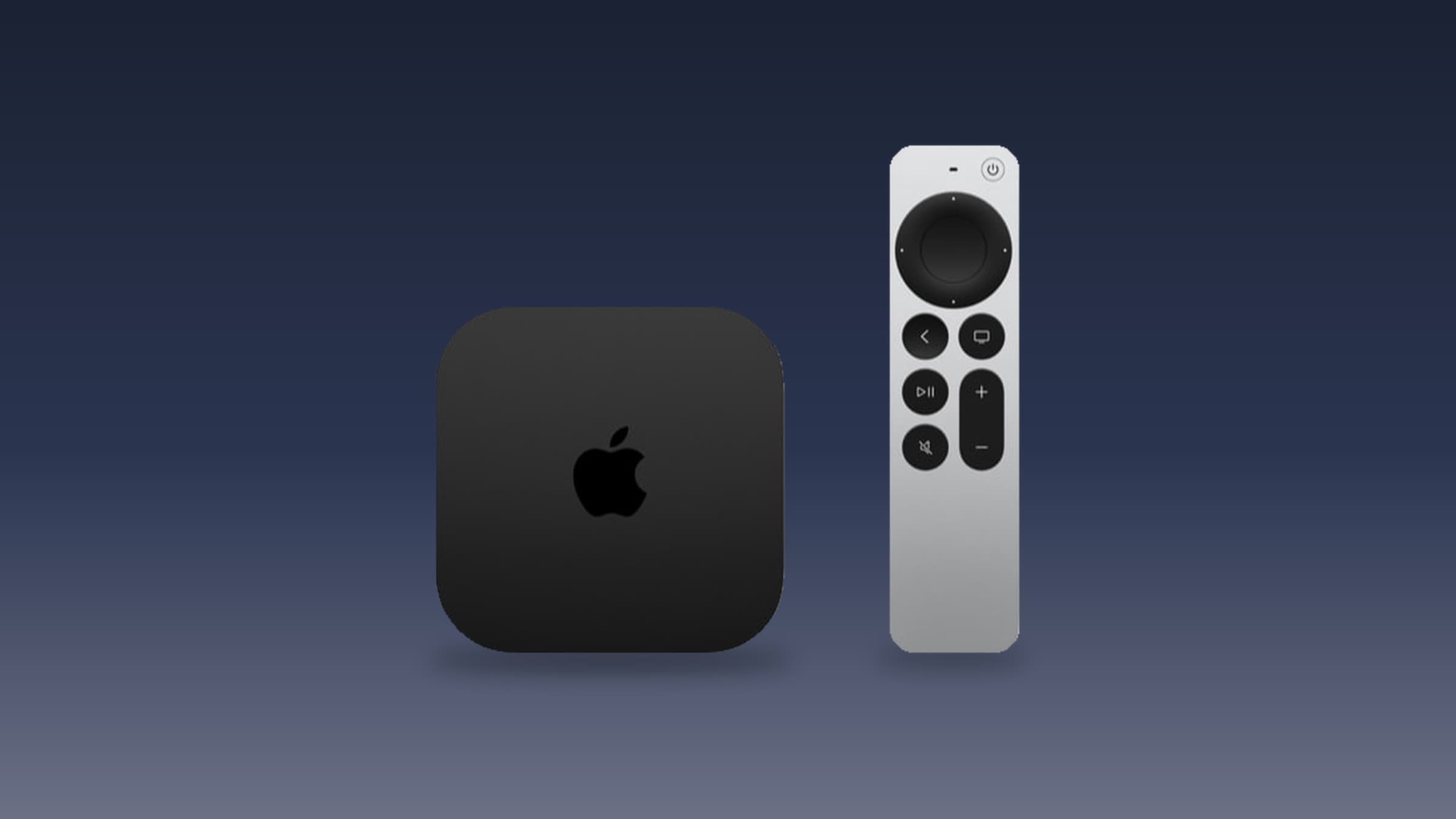 Apple TV 4K and Siri Remote on a blue gradient background
