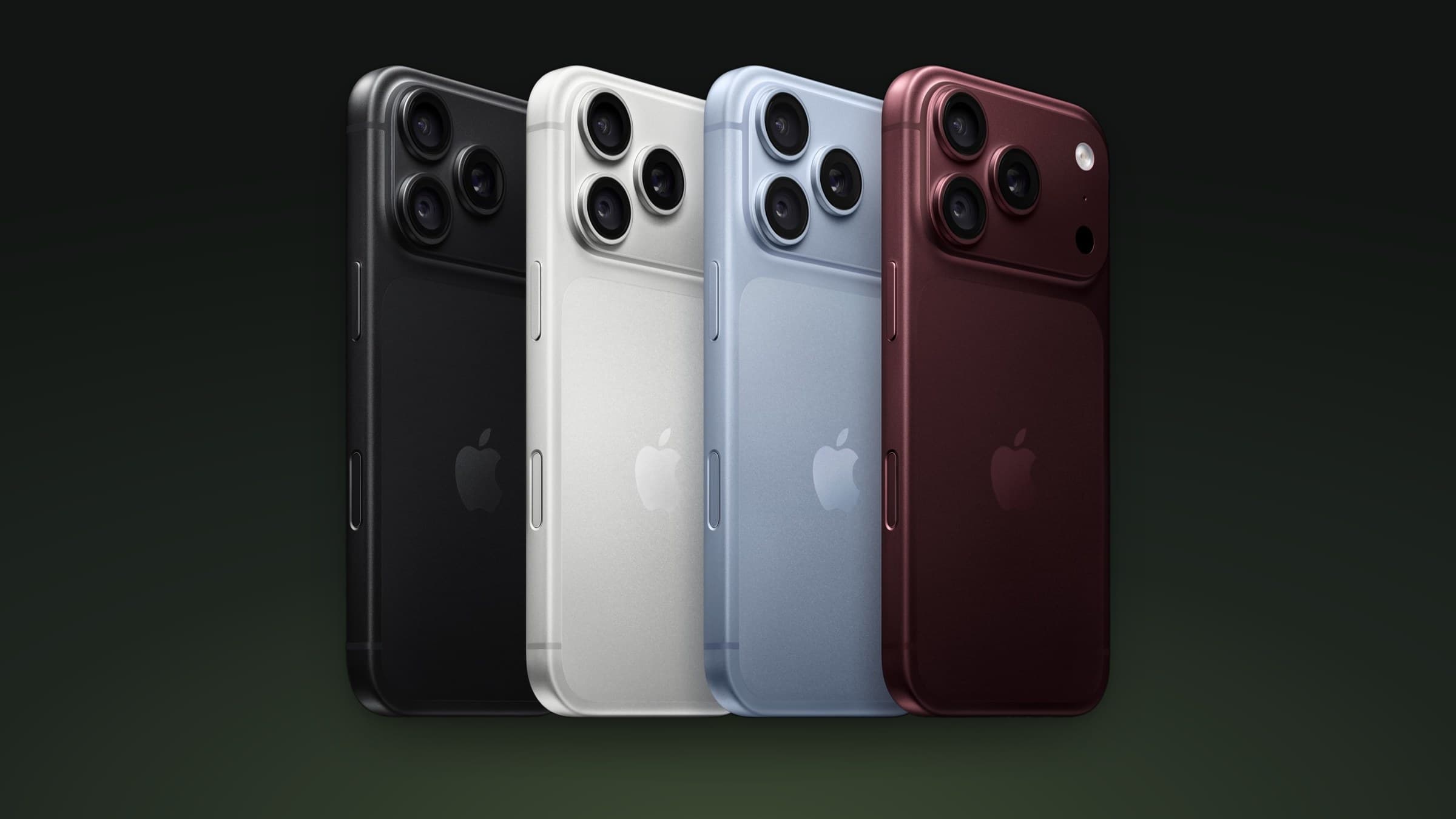 iPhone 18 Pro in four colours on a dark green gradient