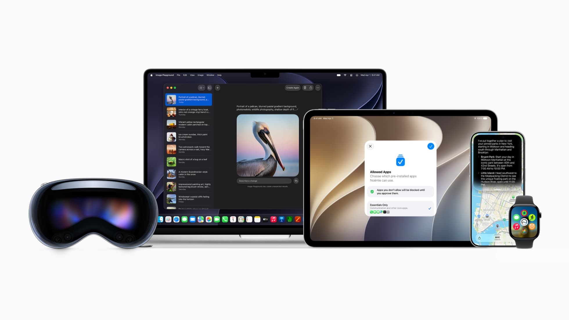 Apple Vision Pro, MacBook Pro, iPad, iPhone and Apple Watch running Apple's 27 software releases