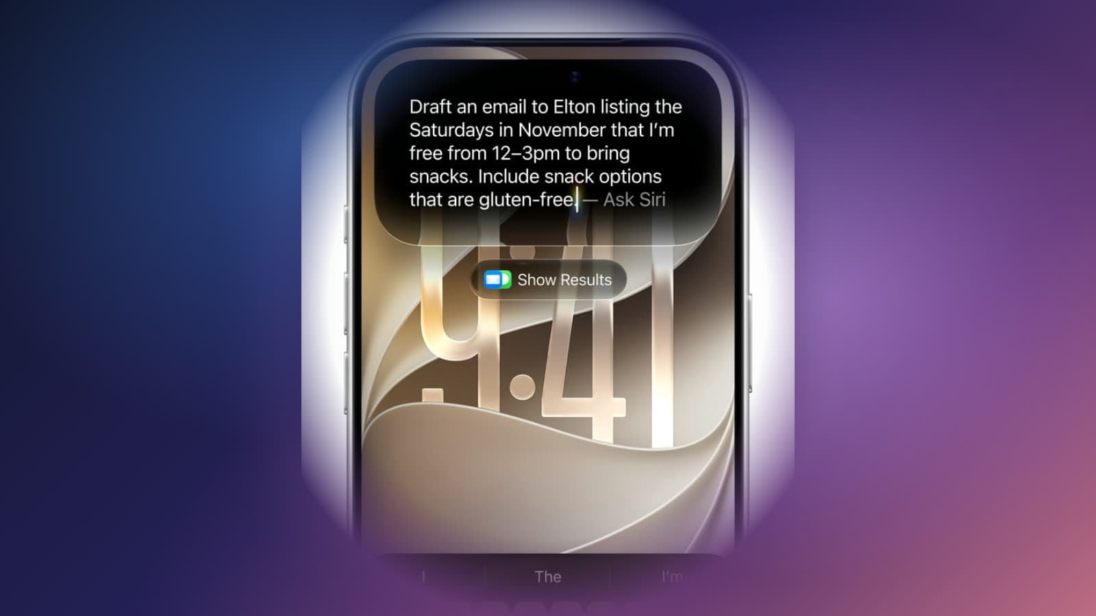 Siri AI on iPhone against a blue, purple, and pink gradient