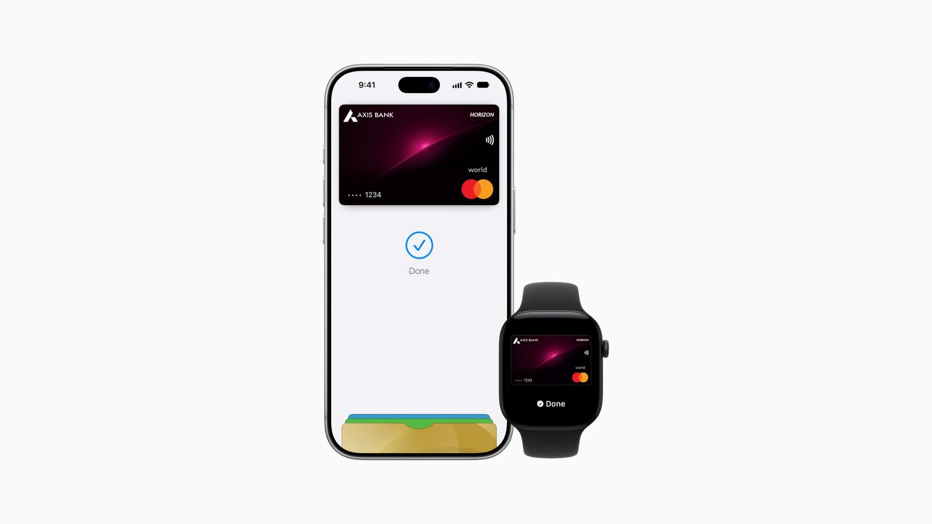 iPhone showing an Apple Pay card in Wallet next to an Apple Watch, from Apple's India launch announcement