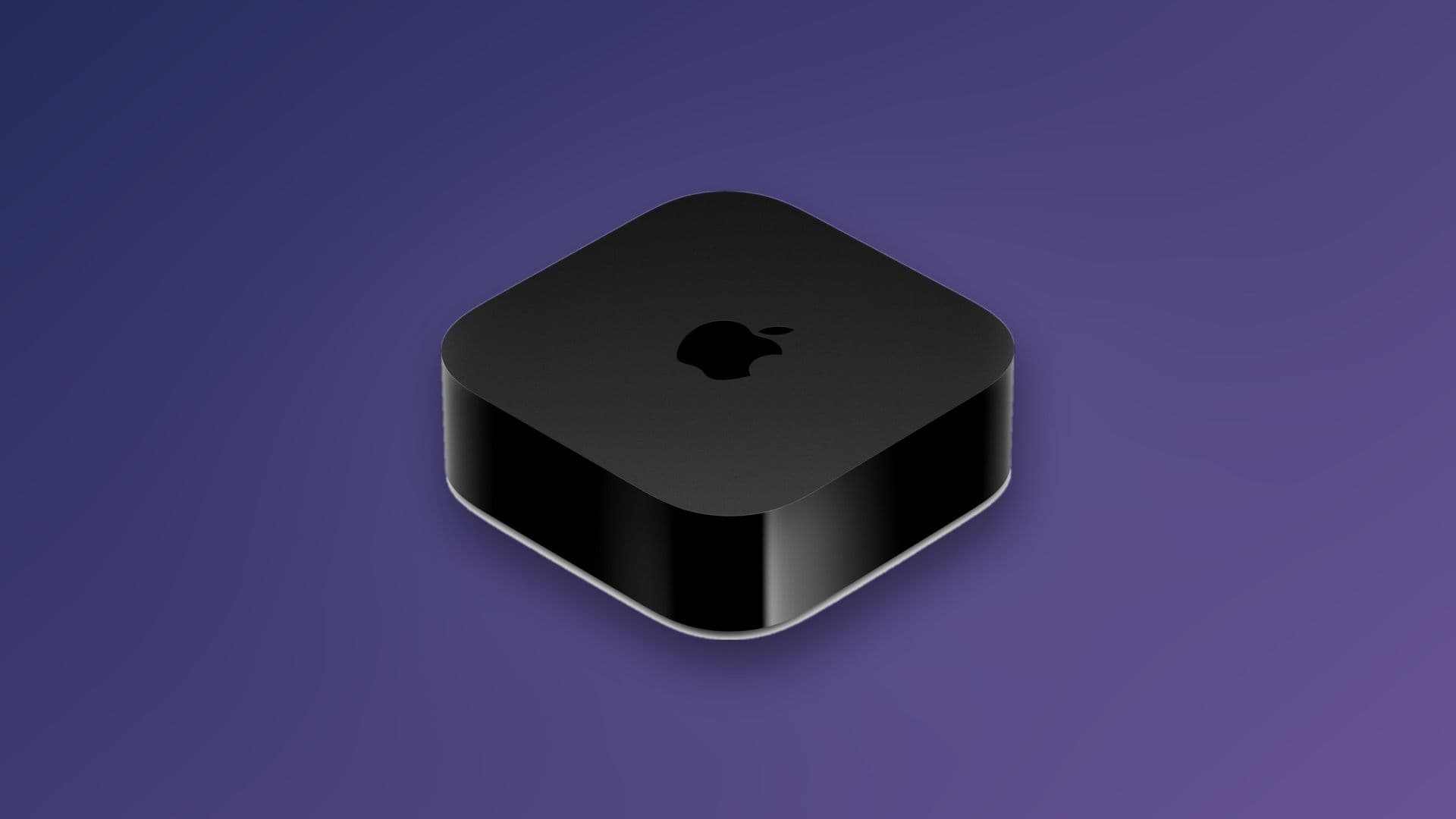 Apple TV 4K set-top box on a blue and purple gradient background