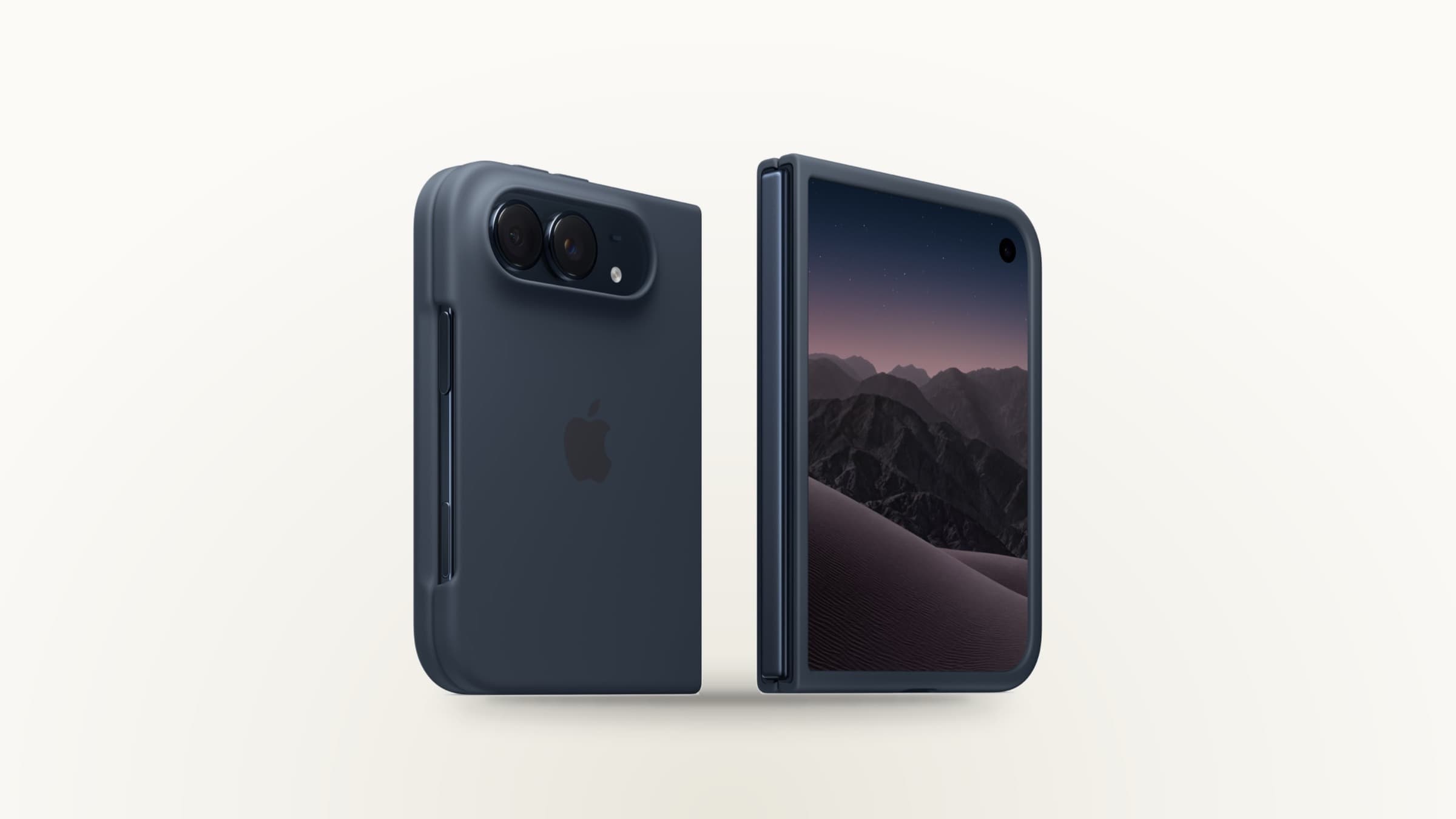 iPhone Duo in navy shown closed from the back and front on a light background