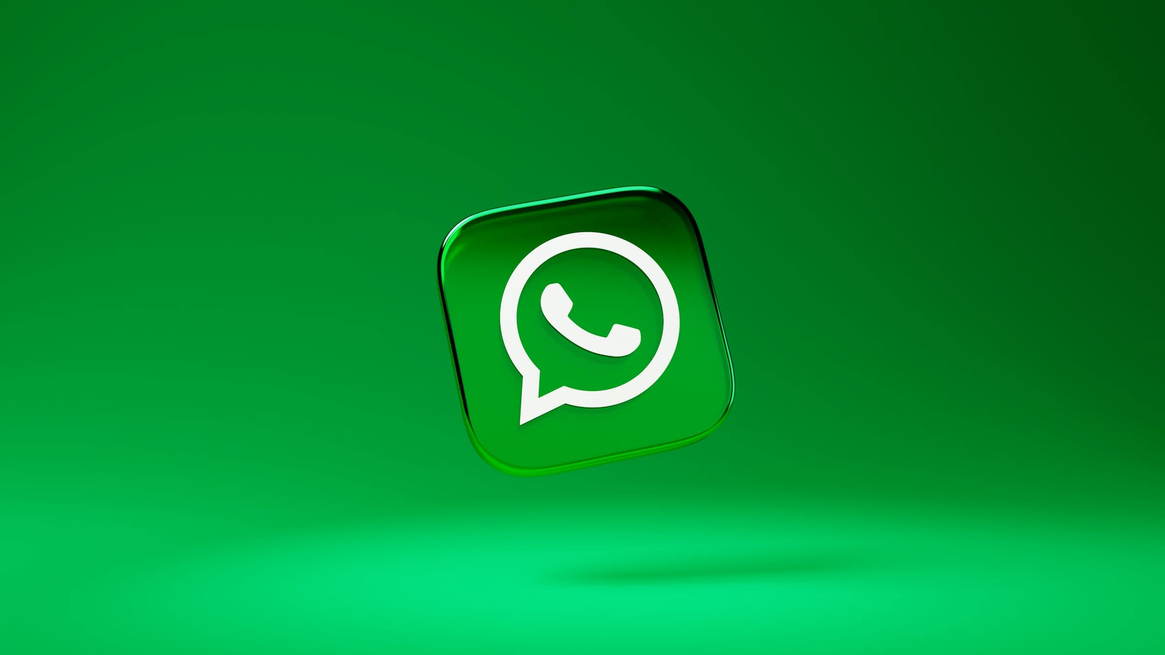 Green 3D WhatsApp app icon floating above a green background