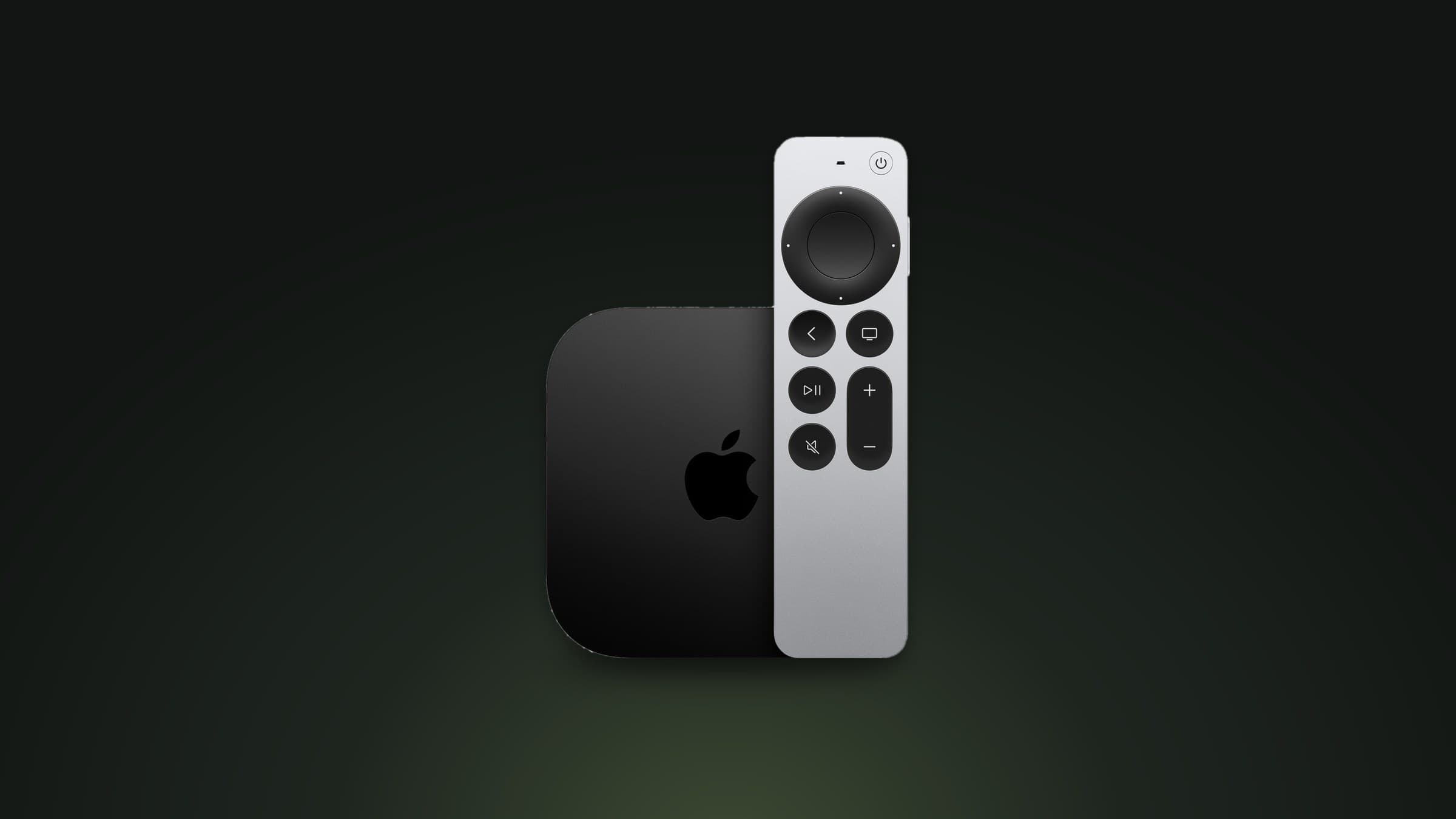 Apple TV 4K and Siri Remote on a dark green gradient background